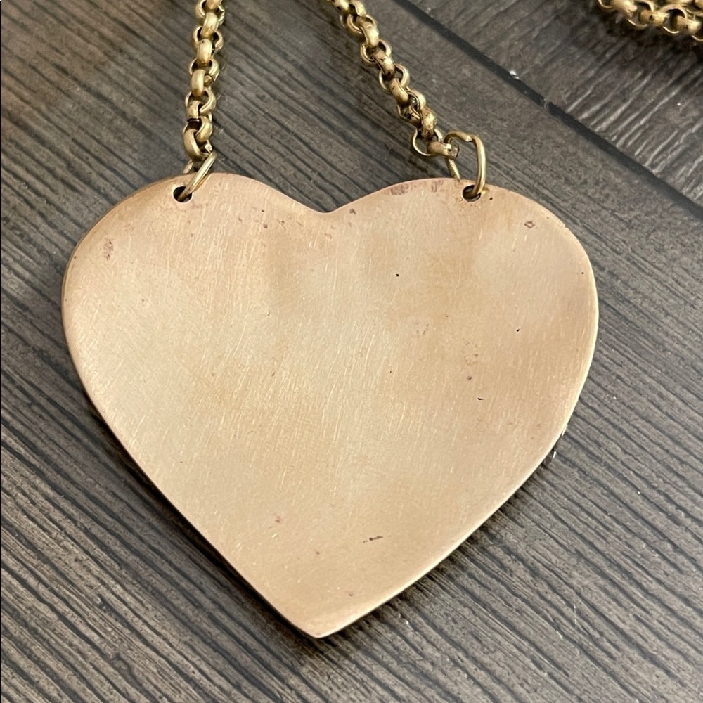 Vintage Brass Etched Heart Pendant with Rolo Chain Necklace - Picture 3 of 16